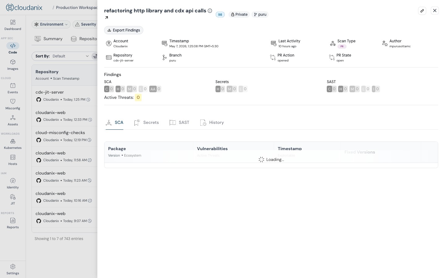 Cloudanix Code Security — Container image vulnerability findings