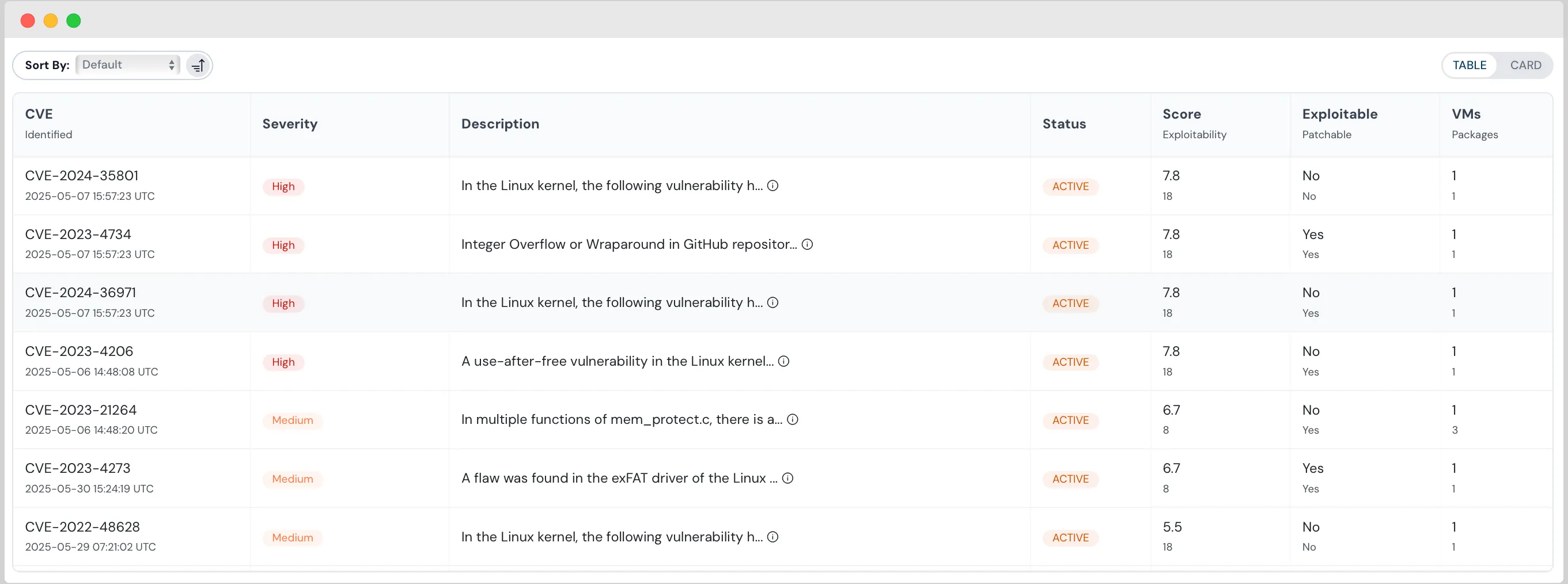 Cloudanix vulnerability prioritization table view