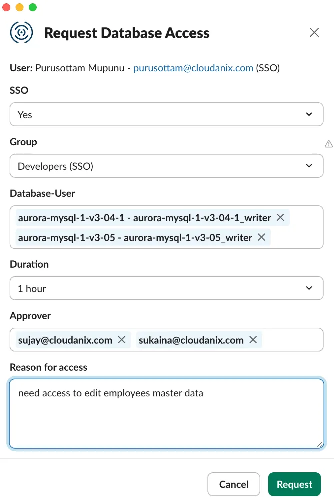 Cloudanix JIT — Access request lifecycle with full audit trail