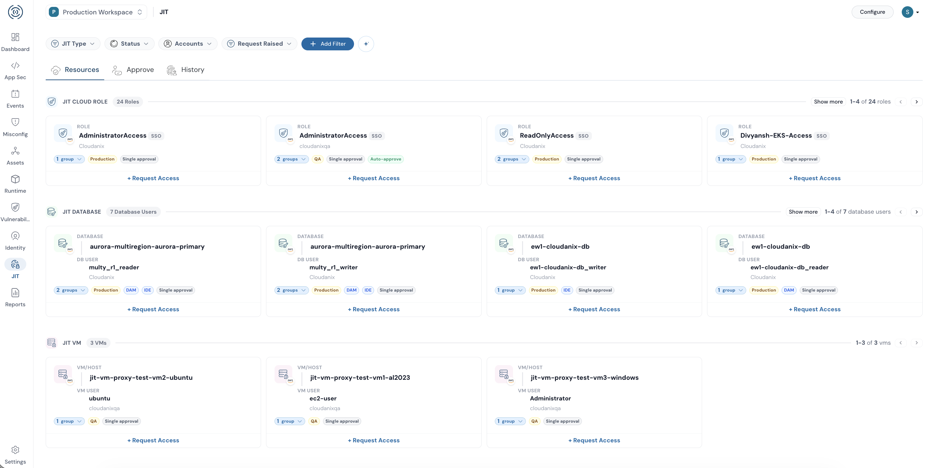 Cloudanix JIT — JIT request interface with role and duration selection